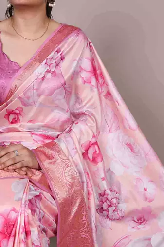 designer tussar silk printed saree with viscose border