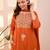 Orange cotton u  embroidered 3-piece anarkali suit set