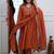 Orange v-neck ethnic embroidered indian salwar kameez kurti pant dupatta set for women