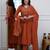 Orange v-neck ethnic embroidered indian salwar kameez kurti pant dupatta set for women