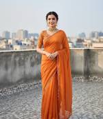 orange color mirror lace attched Saree satin Saree