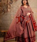 Red chevron printed anarkali kurta set