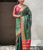green patola silk zari weaving saree with lagdi pallu