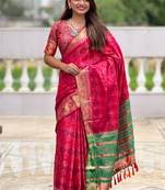 pink patola silk zari weaving saree with lagdi pallu