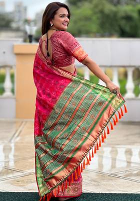pink patola silk zari weaving saree with lagdi pallu 3