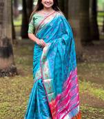 blue patola silk zari weaving saree with lagdi pallu