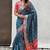 Teal patola silk lagdi pallu zari weaving saree with contrast blouse piece