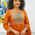 Orange heart-neck ethnic ckl embroidered indian salwar kameez kurti pant dupatta set for women