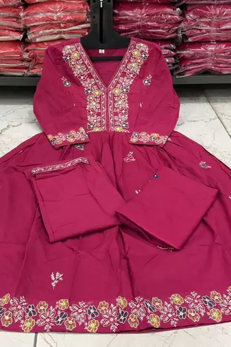 Pink beautiful embroidered kurti pant dupatta set for women