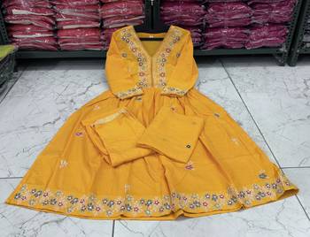 Yellow beautiful embroidered kurti pant dupatta set for women 5
