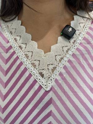 Beautiful lavender cotton kurta set with blue floral strippedroidery 4