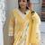 Beautiful yellow cotton kurta set with blue floral strippedroidery