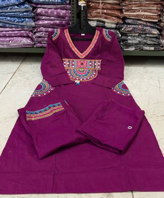 Ethnic purple cotton jaipuri embroidery kurta set 4