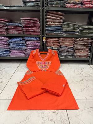 Ethnic orange cotton jaipuri embroidery kurta set 4