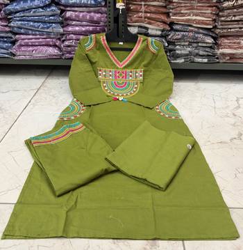 Ethnic green cotton jaipuri embroidery kurta set 4