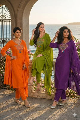 Ethnic green cotton jaipuri embroidery kurta set 5