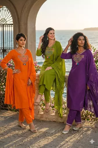 Ethnic green cotton jaipuri embroidery kurta set