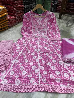 Ethnic pink cotton jaipuri embroidery kurta set 5