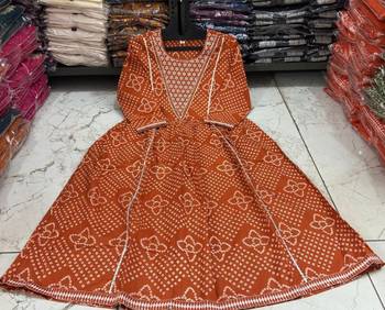 Orange cotton embroidered bandni pattern 3-piece anarkali suit set 4