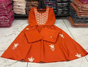 Orange cotton u  embroidered 3-piece anarkali suit set 5