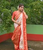 cream meenakari zari soft silk saree with red border