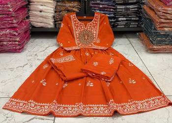 Orange heart-neck ethnic ckl embroidered indian salwar kameez kurti pant dupatta set for women 5