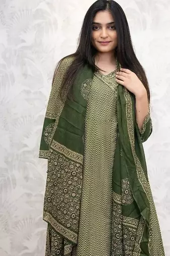 Green chevron printed anarkali kurta set
