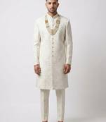 royal white embroidered raw silk sherwani