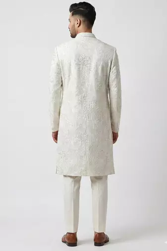 royal white embroidered raw silk sherwani