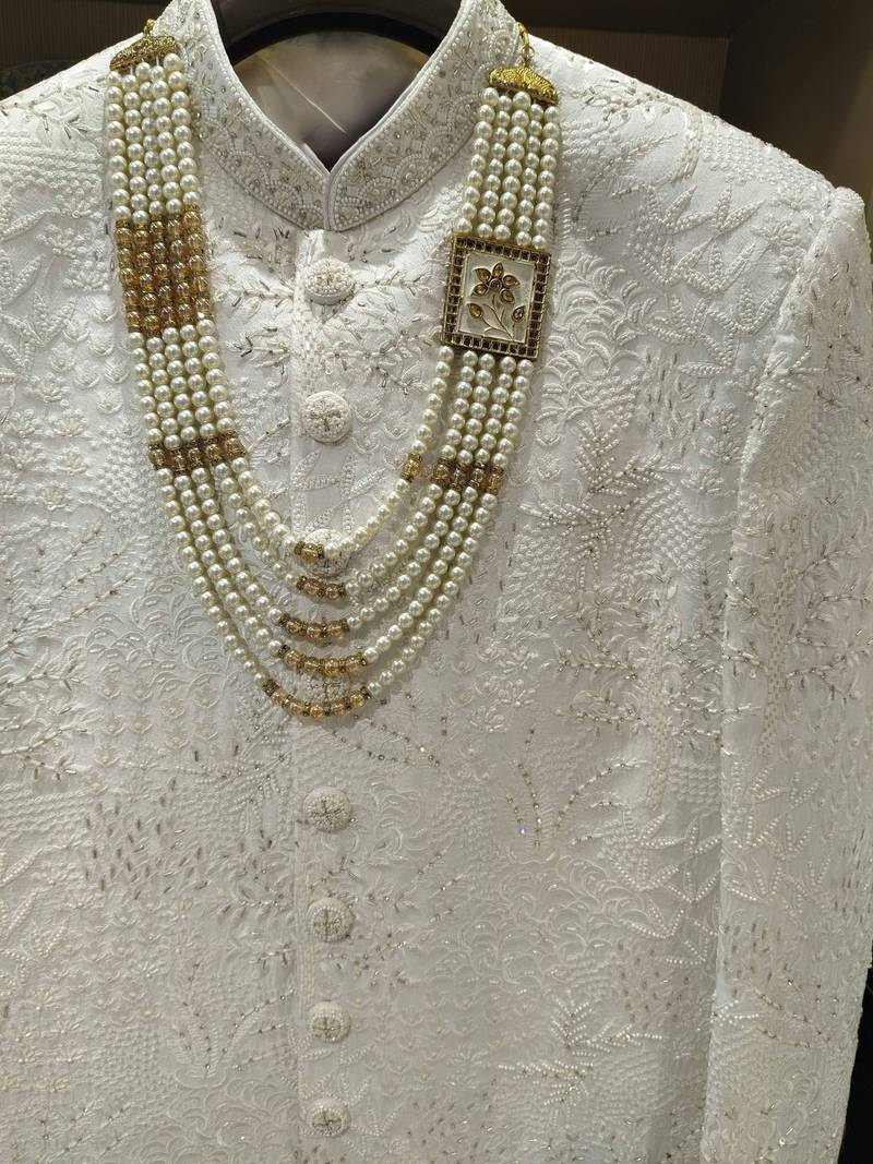 royal white embroidered raw silk sherwani