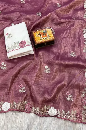 Pink color pallu embroidery work and multi Thread work with arco cut work border art silk saree