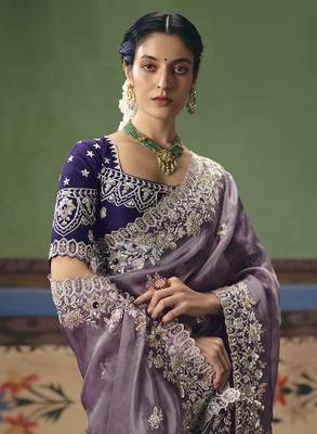 Lilac fancy fabric embroidered saree 2