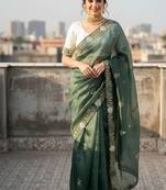 Olive color pallu embroidery work and multi Thread work with arco cut work border Silk Saree