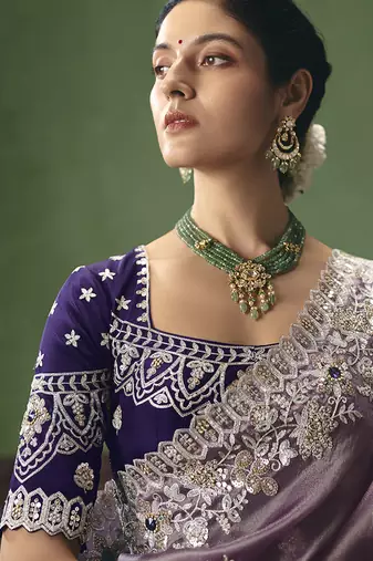 Lilac fancy fabric embroidered saree