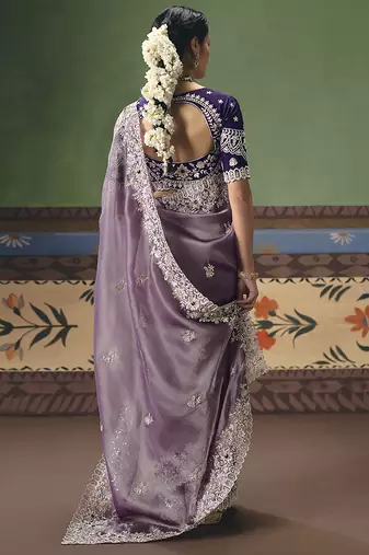 Lilac fancy fabric embroidered saree