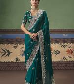 Teal fancy fabric embroidered saree