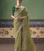 Pista green fancy fabric embroidered saree