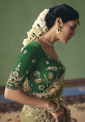 Pista green fancy fabric embroidered saree 3