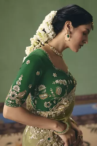 Pista green fancy fabric embroidered saree