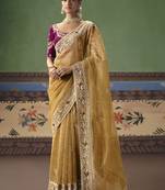 Mustard fancy fabric embroidered saree