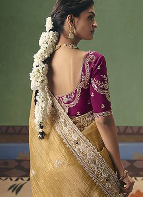 Mustard fancy fabric embroidered saree 4