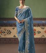 Sky blue fancy fabric embroidered saree