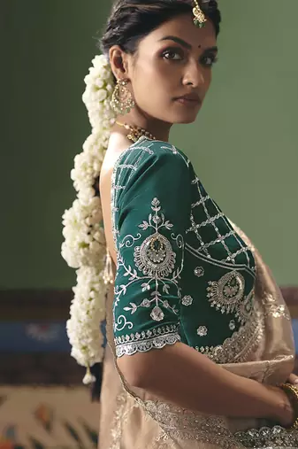 Beige fancy fabric embroidered saree