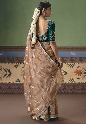 Beige fancy fabric embroidered saree 4
