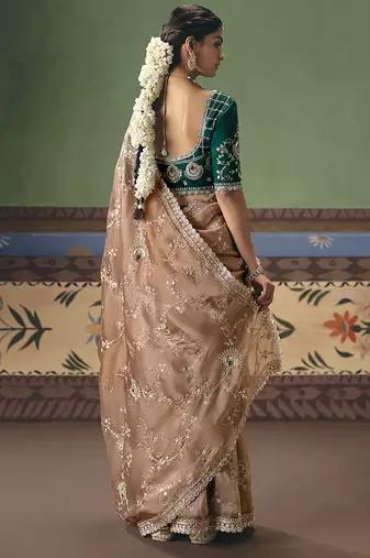 Beige fancy fabric embroidered saree