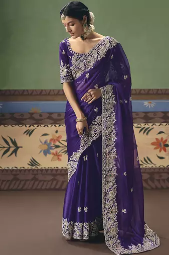 Purple fancy fabric embroidered saree