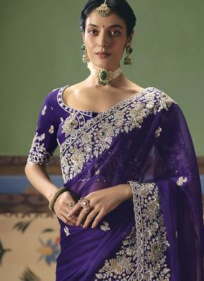 Purple fancy fabric embroidered saree 2