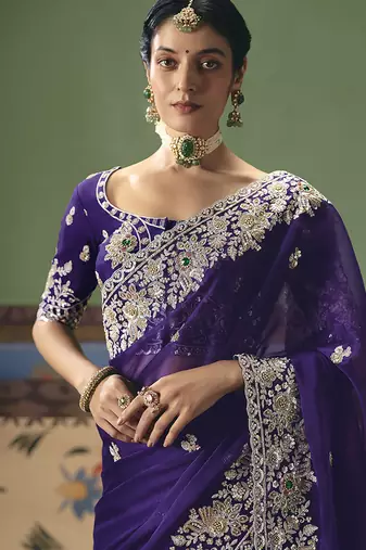 Purple fancy fabric embroidered saree