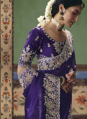 Purple fancy fabric embroidered saree 3