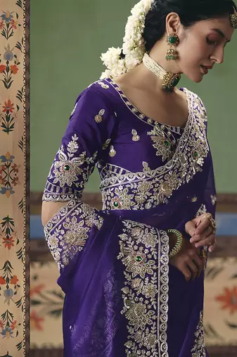Purple fancy fabric embroidered saree